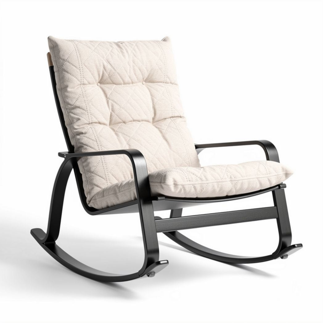 Fauteuil à bascule en métal avec coussin rembourré beige dimensions 90 x 70 x 100cm