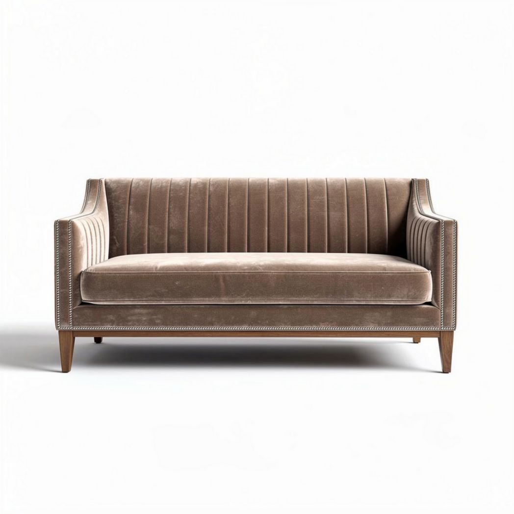 Canapé en velours beige avec accoudoirs en bois 200 x 90 x 85 cm