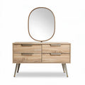Commode en bois clair avec miroir ovale et quatre tiroirs 120 x 40 x 80cm