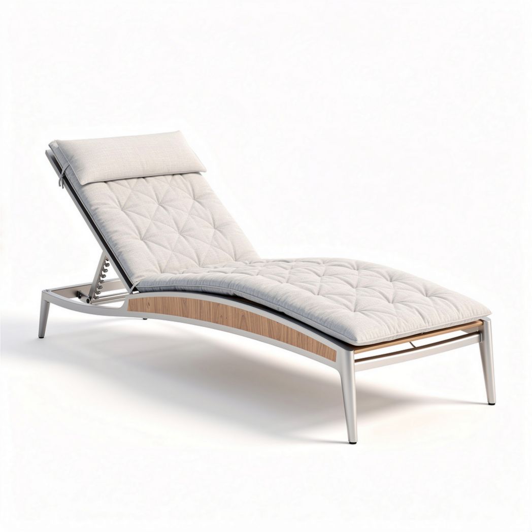 Chaise longue en aluminium avec coussin en tissu beige dimensions 200 x 70 x 40cm