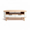 Table basse en bois avec tiroirs et étagère 120 x 50 x 40 cm couleur blanche et bois nature