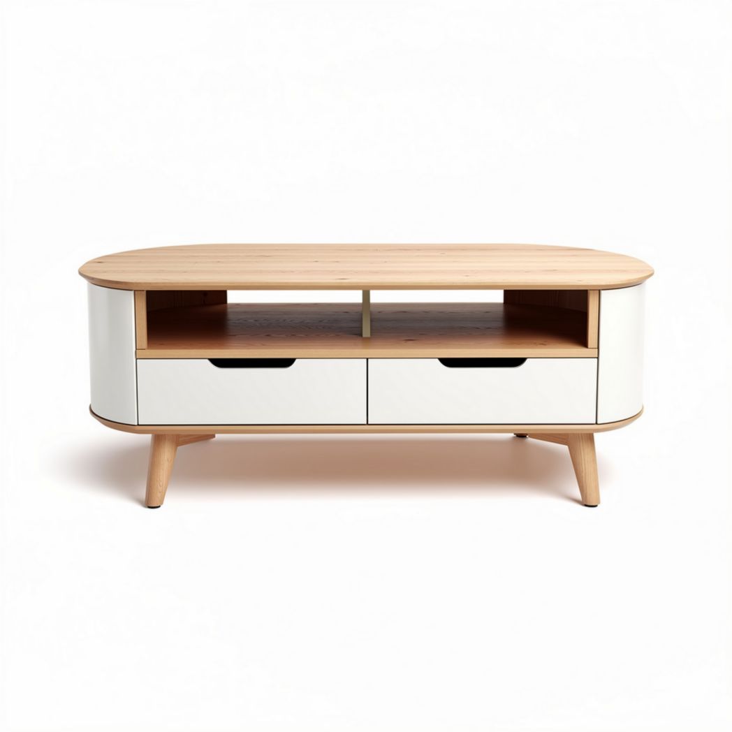 Table basse en bois avec tiroirs et étagère 120 x 50 x 40 cm couleur blanche et bois nature