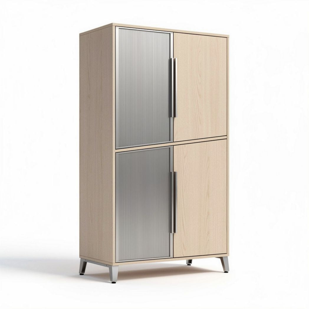 Armoire en bois clair et acier inoxydable pour rangement 180 x 90 x 40cm