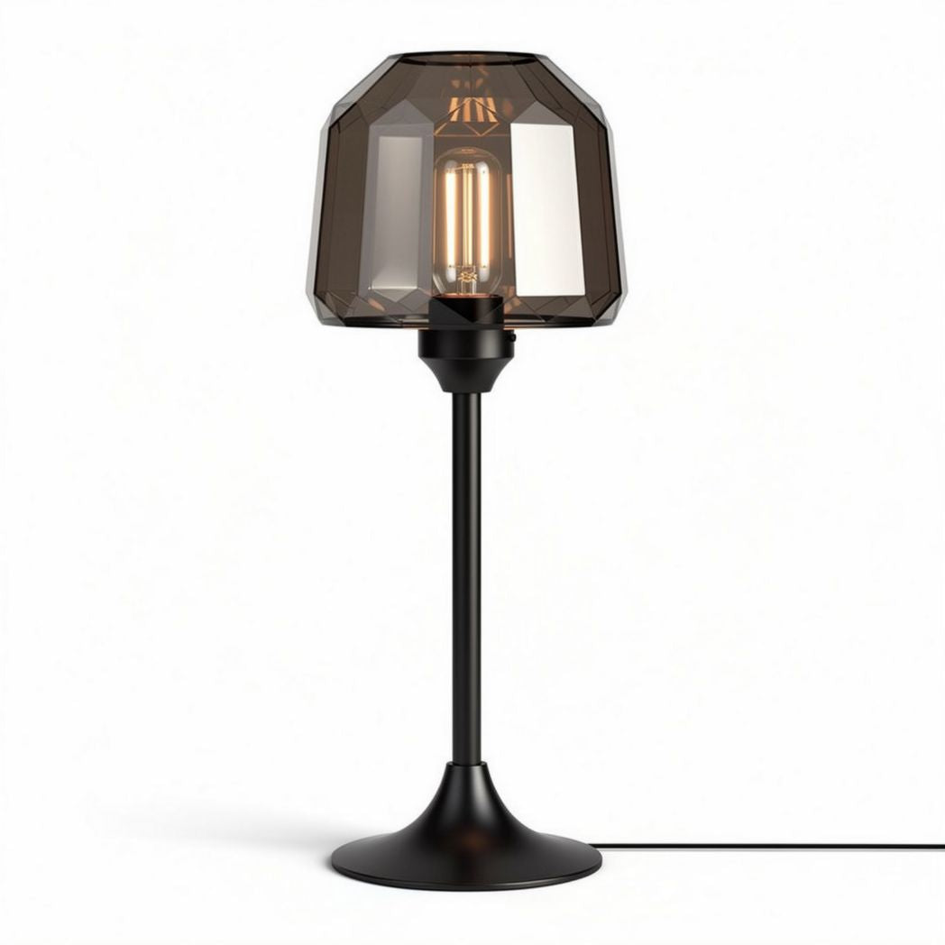 Lampe de table en métal noir avec abat-jour en verre fumé dimensions 25 x 25 x 40cm