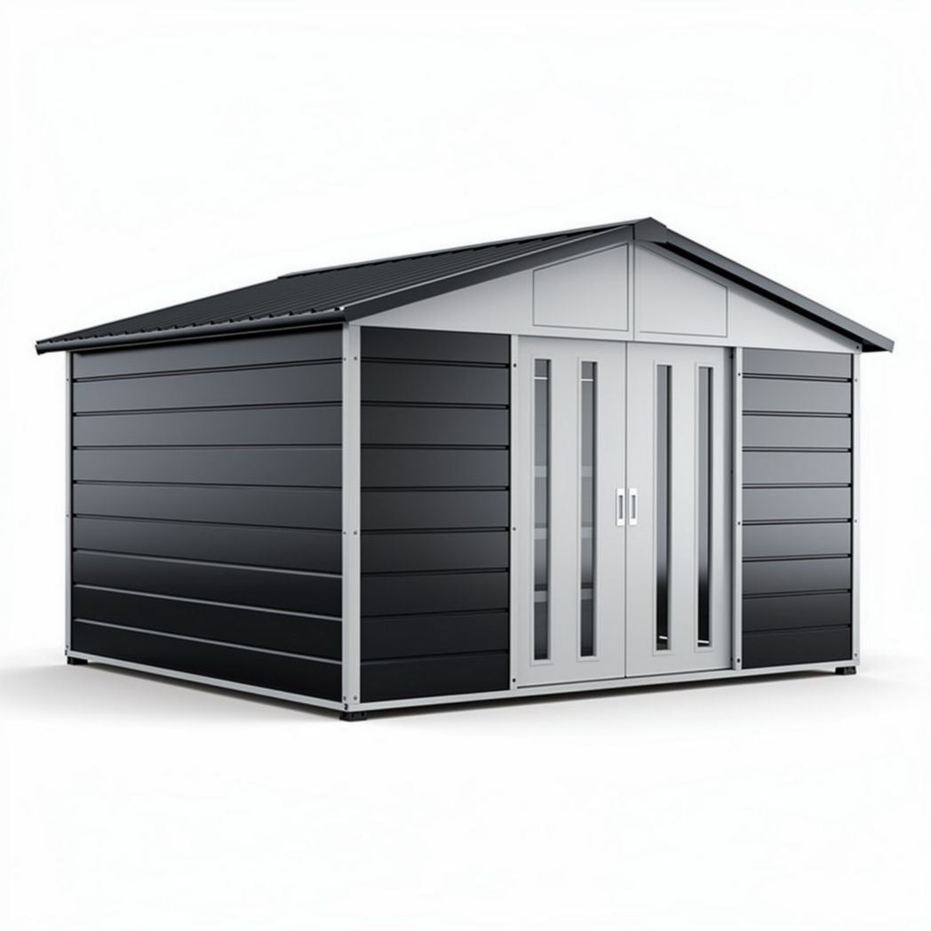 Abri de jardin en métal noir 200 x 150 x 180 cm pour rangement extérieur