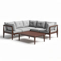 Salon de jardin en résine tressée gris 200 x 200 x 75cm avec coussins en polyester