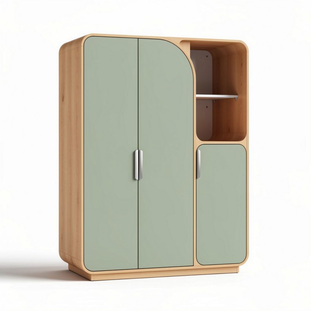 Armoire en bois avec portes vertes et étagères intégrées 90 x 60 x 120cm