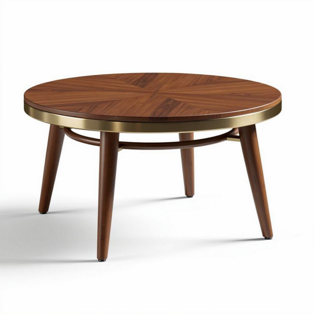 Table basse ronde en bois avec finition dorée design moderne 80 x 80 x 45cm