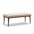 Banquette rembourrée en cuir synthétique beige avec pieds en bois 120 x 60 x 45cm